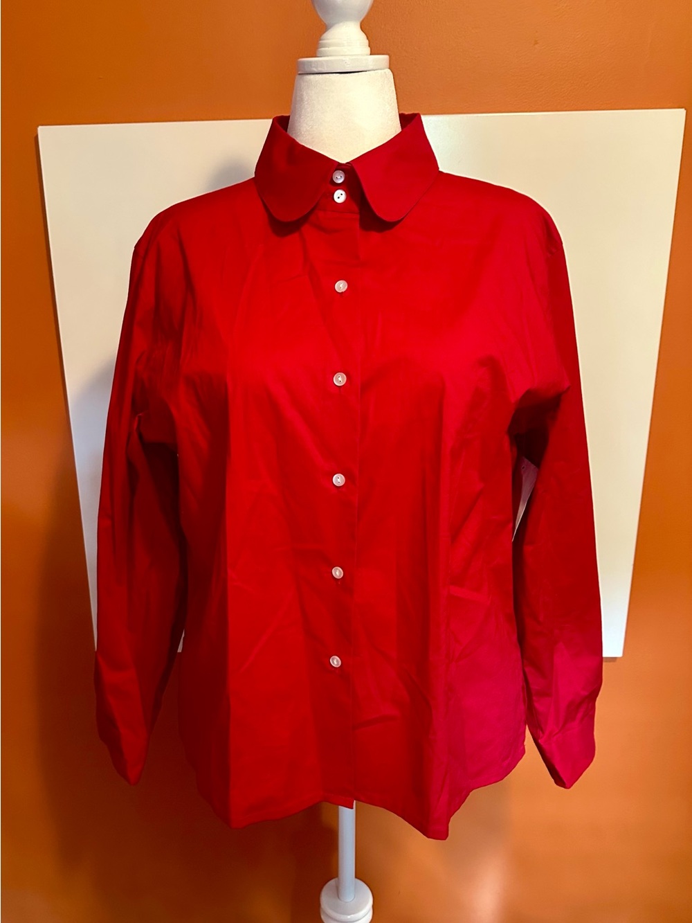 Coldwater Creek Red Peter Pan Collar Button Down Blouse 1X NWT